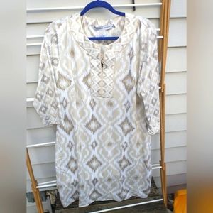 Gretchen Scott XL jersey split neck dress Kitt Ikat in khaki